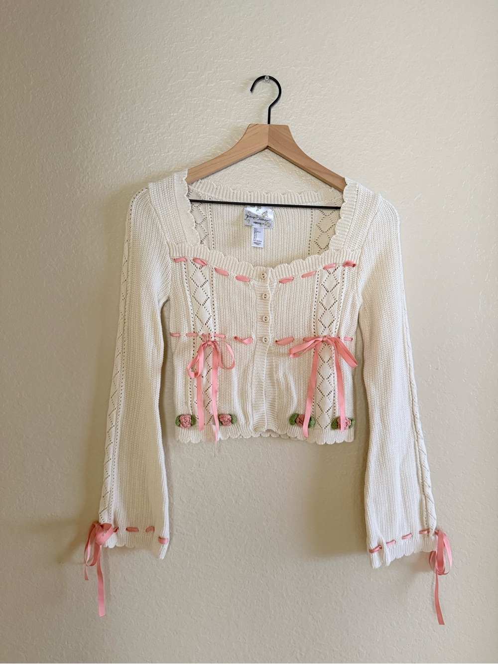 Forever 21 Betsey Johnson Floral Crochet Cardigan Sweater